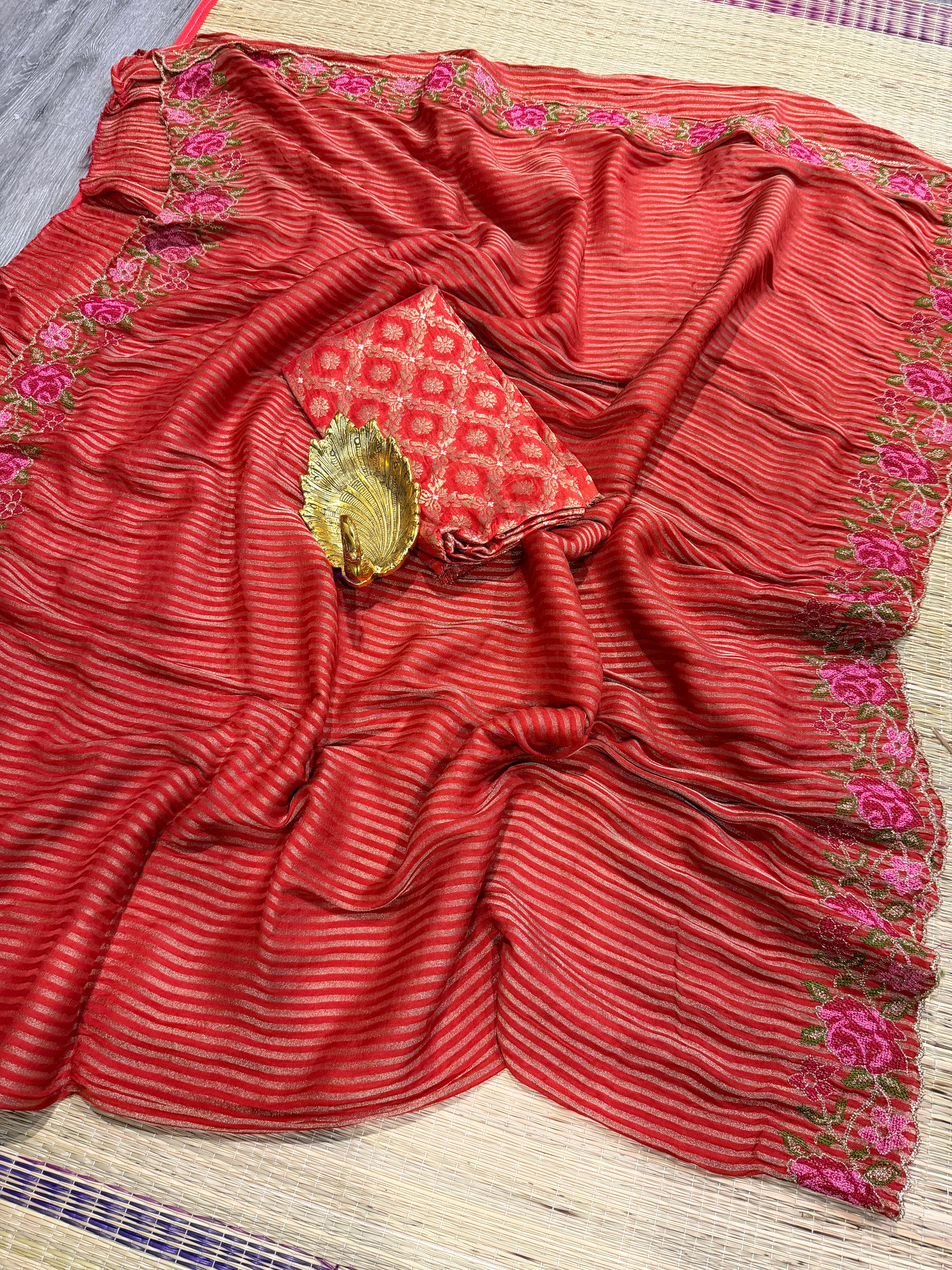 LD-T15 Rust saree Banaras tissue Pettit work