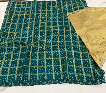 LD-B2 bandini Georgette foil mirror Peacock green saree