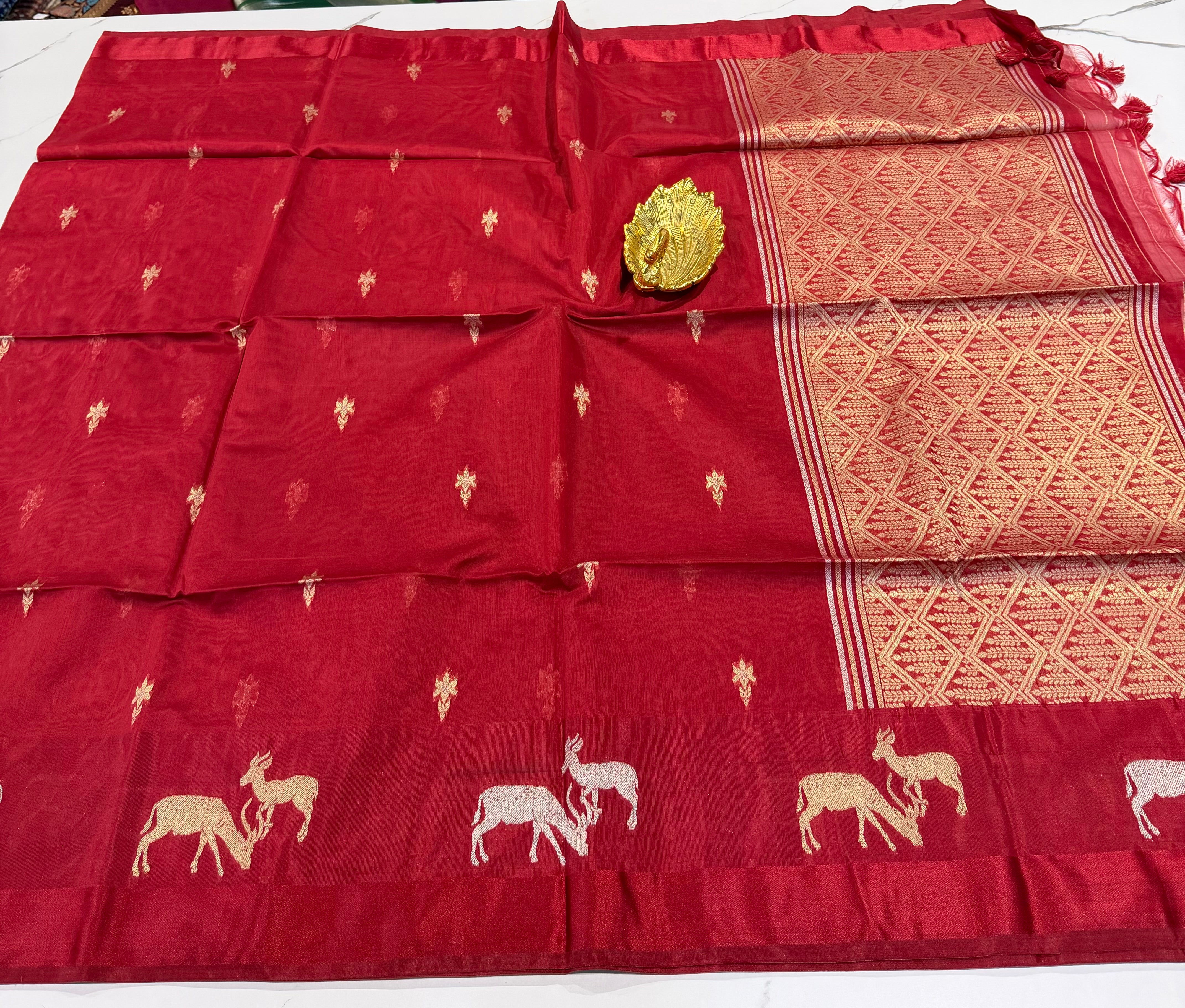 CR-21 Red Kora jamdani semi sarees
