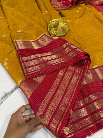 KS-23  Mustard yellow n red vairaoosi Vintage Kanchi saree