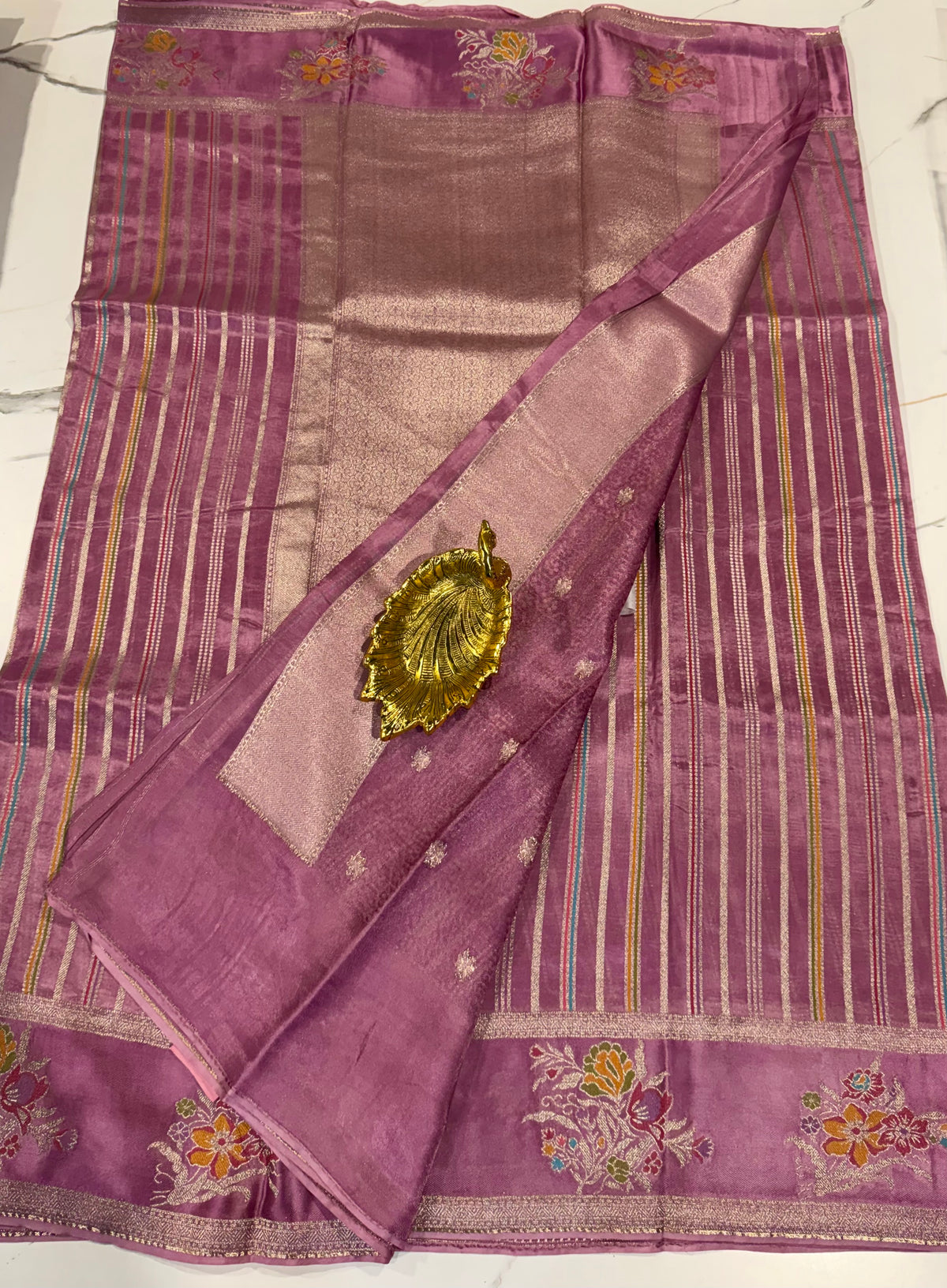 K-4850 Maavu kora banaras Mashru borders saree