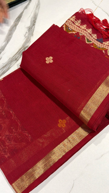LP-19 Red colour patola Linen jamdani saree