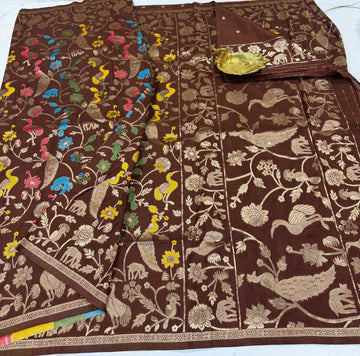 MV-1650 Brown colour Munga crepe saree