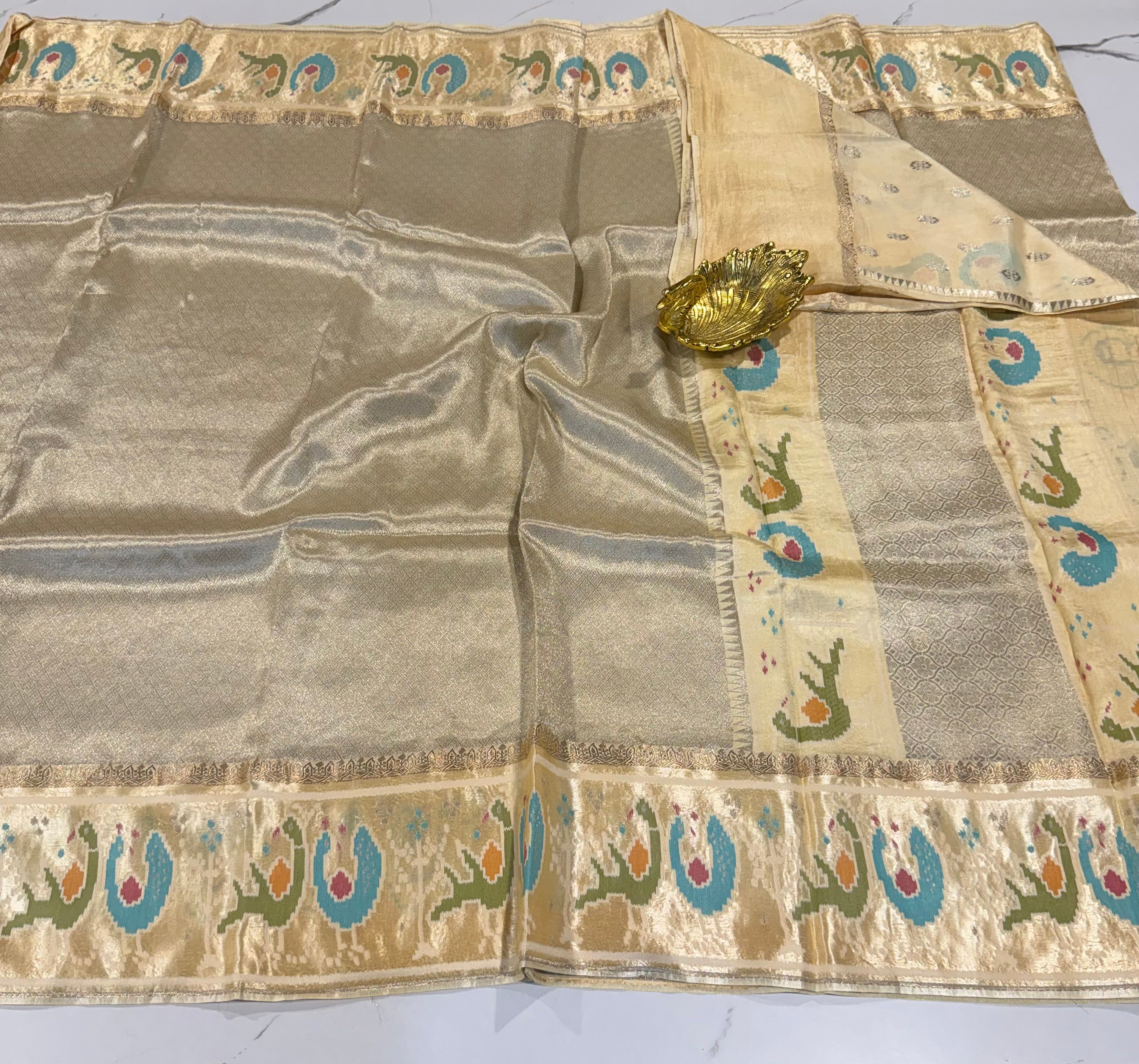 KT-5  cream colour kanchi tissue saree