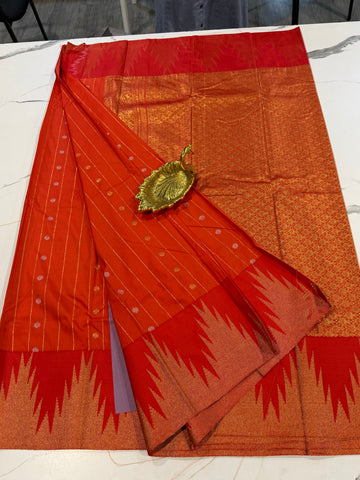 TT- 2899 Orange temple Gadwal saree