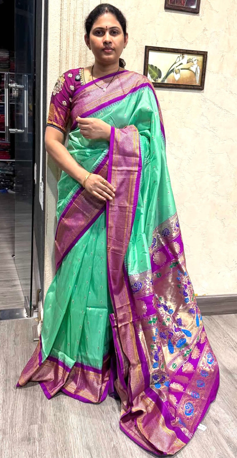 Narayanpet semi pattu saree  Ld-N9 seegreen n magentha