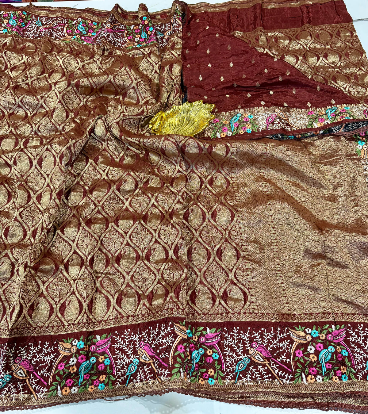 PH-3499 Brown Banaras katan Pettit work saree
