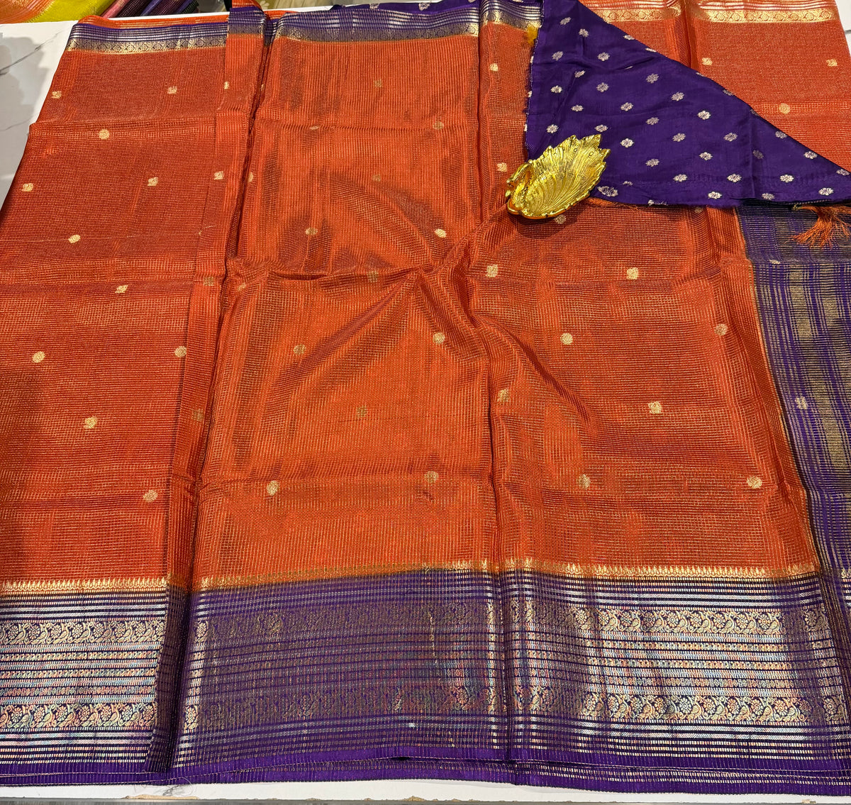 VKC2149BB- orange n brinjal Kanchi Brdr saree