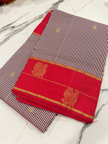 N-2499 Black n white , red Narayanpet ilkal checks saree