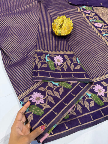 Gv-1950 violet Banaras green mango saree