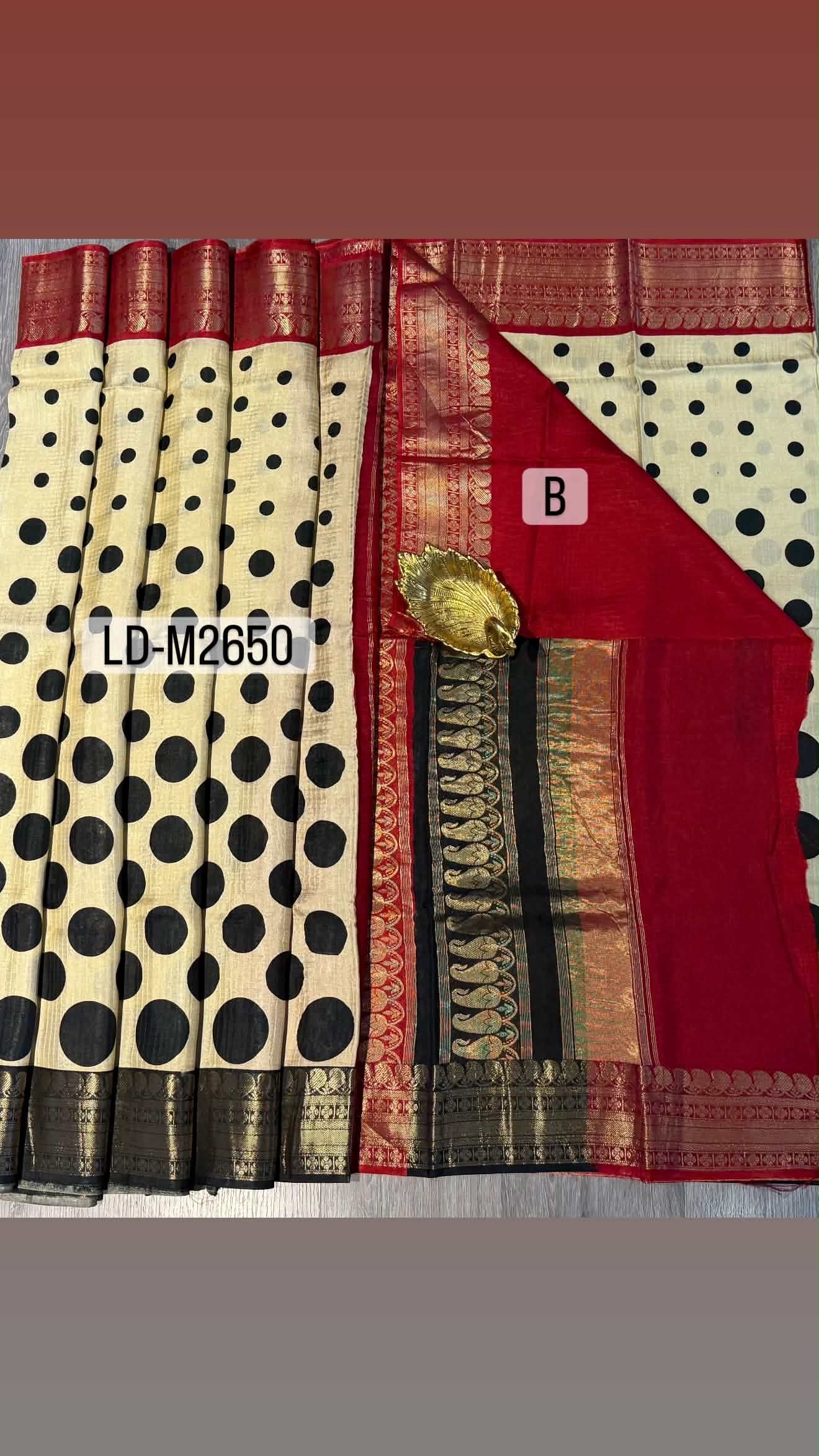 LD-M2650 cream polki style ganaga Jamuna saree