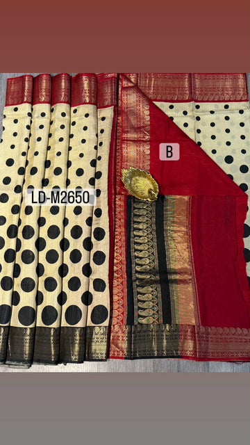 LD-M2650 cream polki style ganaga Jamuna saree