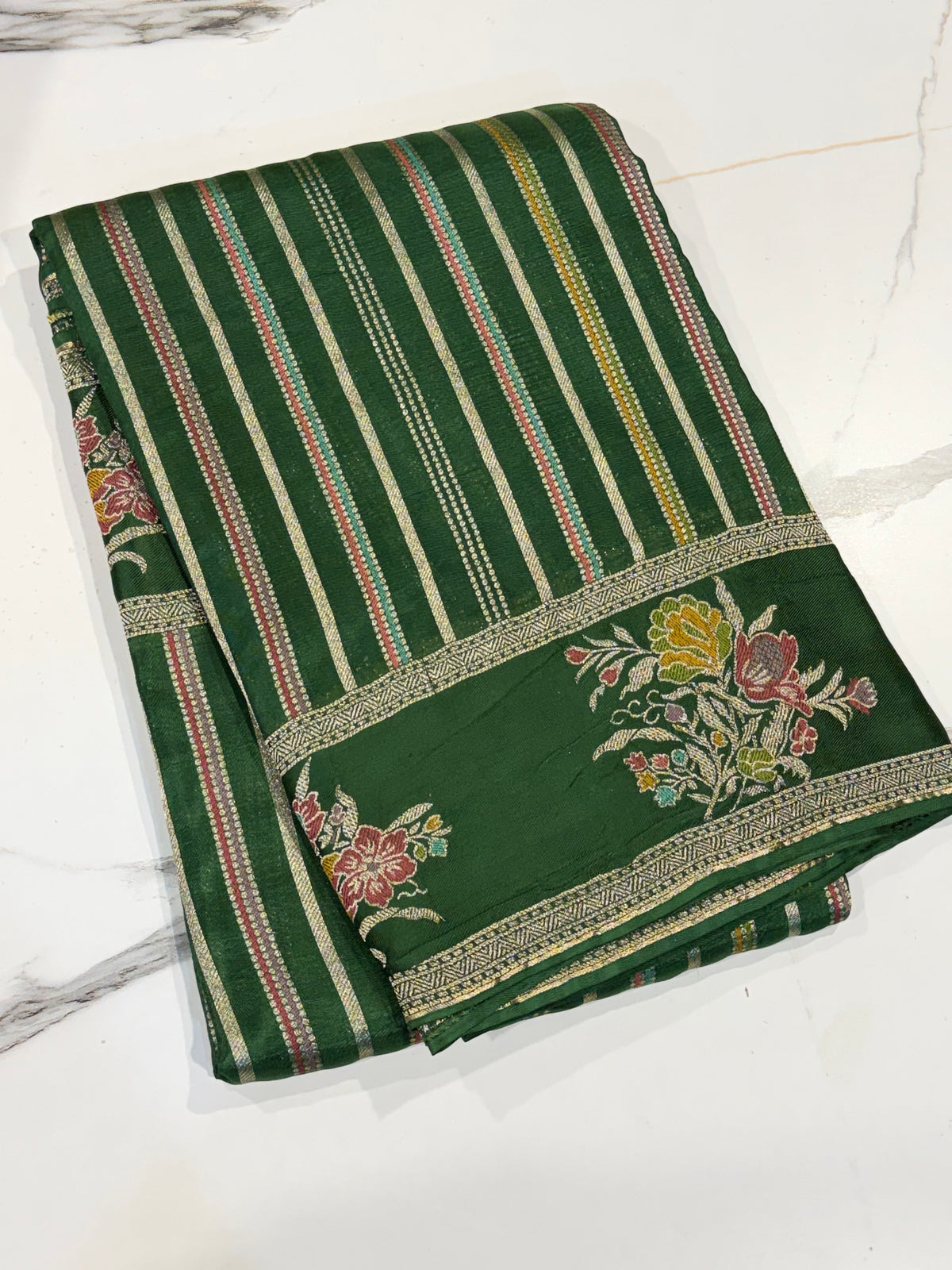 K-4850 Green  kora banaras Mashru borders saree