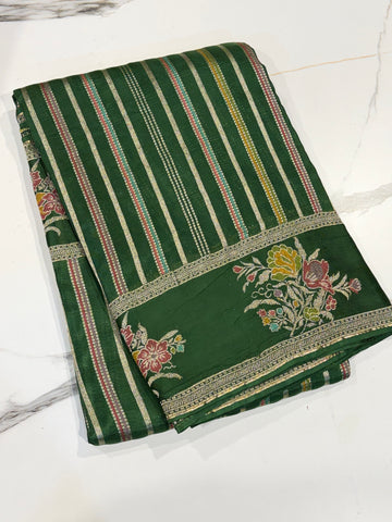 K-4850 Green  kora banaras Mashru borders saree