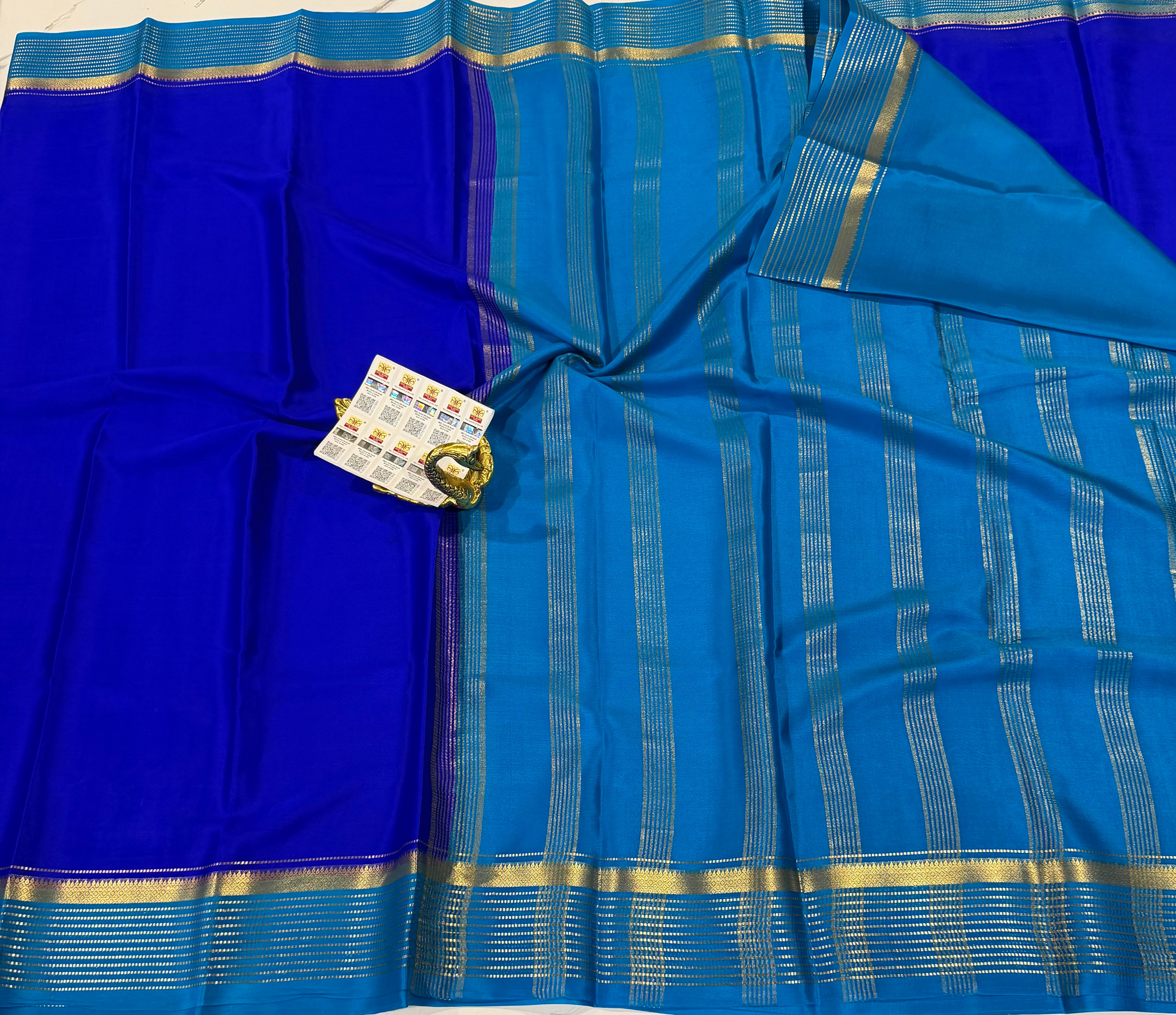 PM- 5700 Blue and Krishna Blue colour border Mysore crepe silk saree
