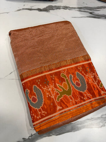 KT-5 orange colour kanchi tissue saree