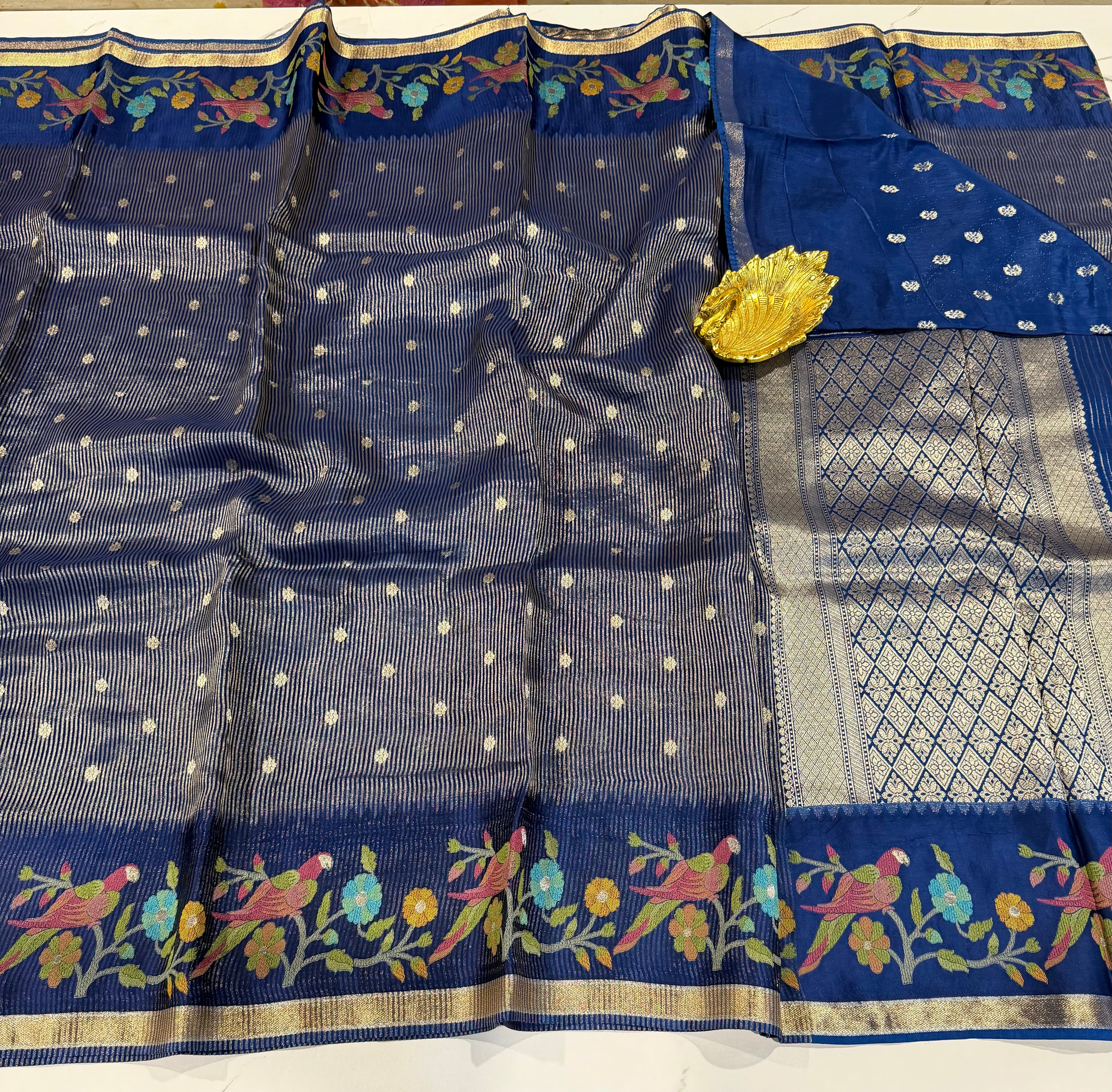 Bc-5100 Navi blue  Banaras kora saree