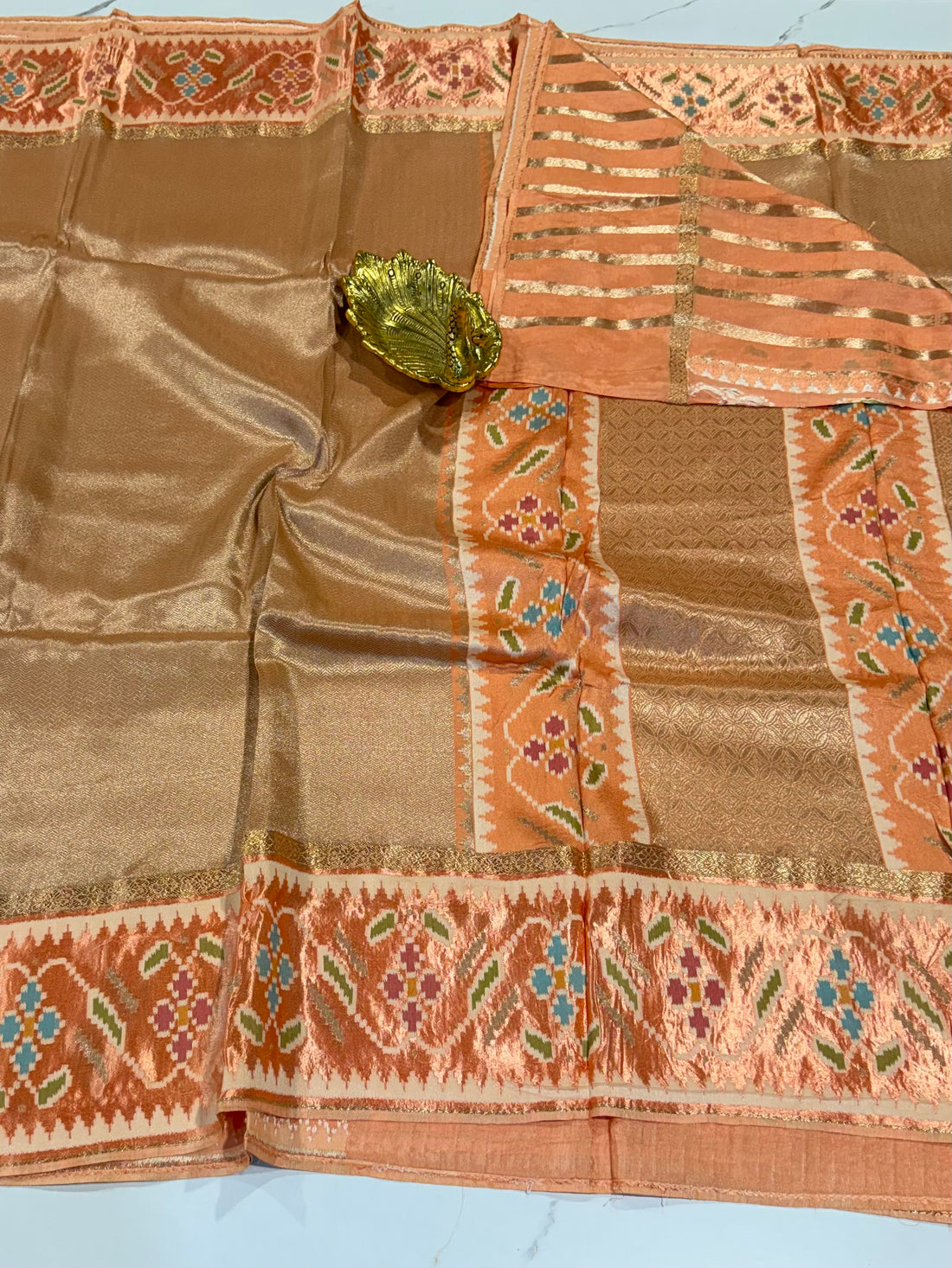 TP-51 peach colour kanchi tissue saree