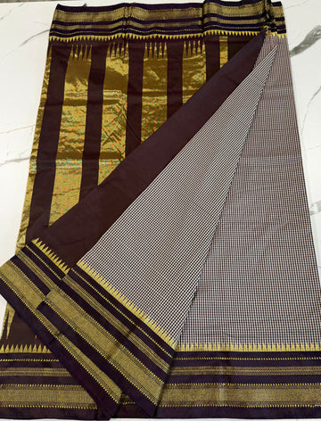 LD-N22 narayanapeta checks saree brown and wine colour saree