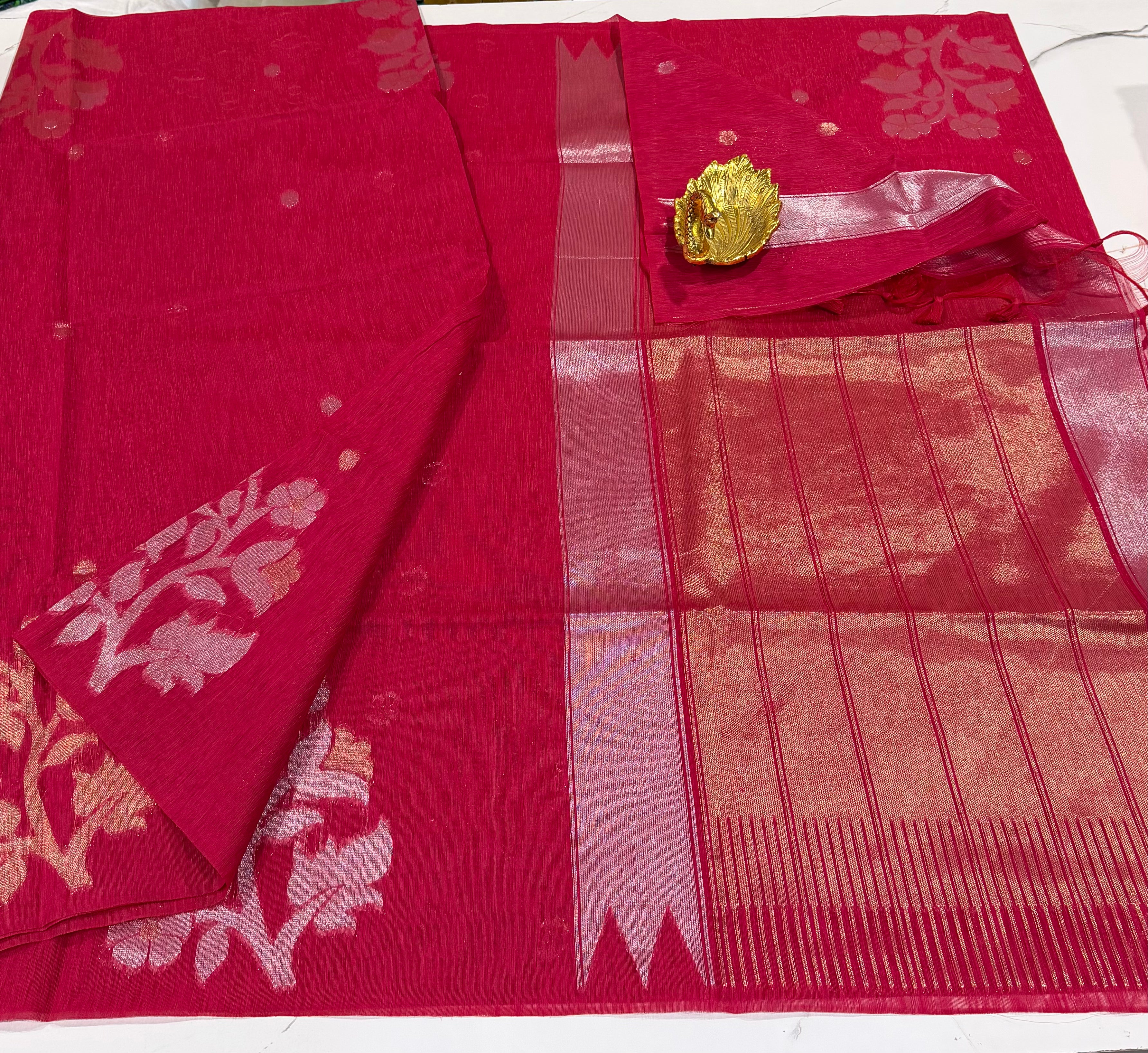 TL-1550 Pink colour Linen jamdani floral saree