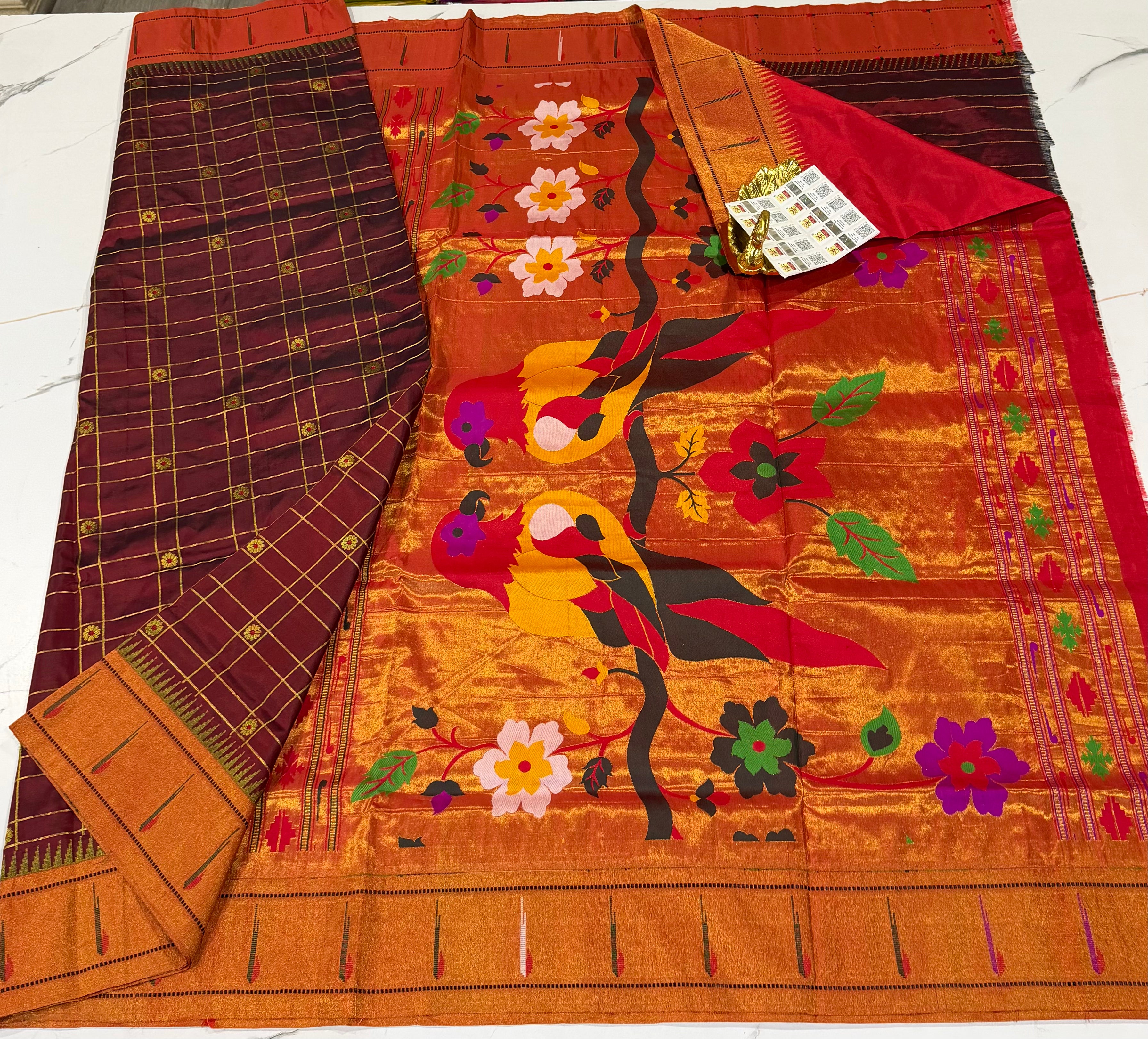 SCB-14 Brown colour single Muniya paithani saree