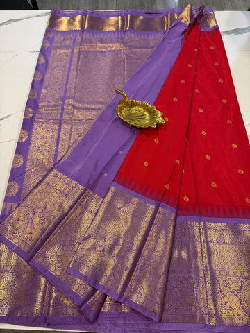 VG2 vintage gadwal red n lavender border saree