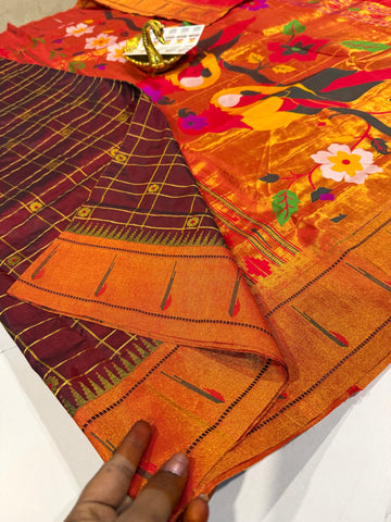 SCB-14 Brown colour single Muniya paithani saree