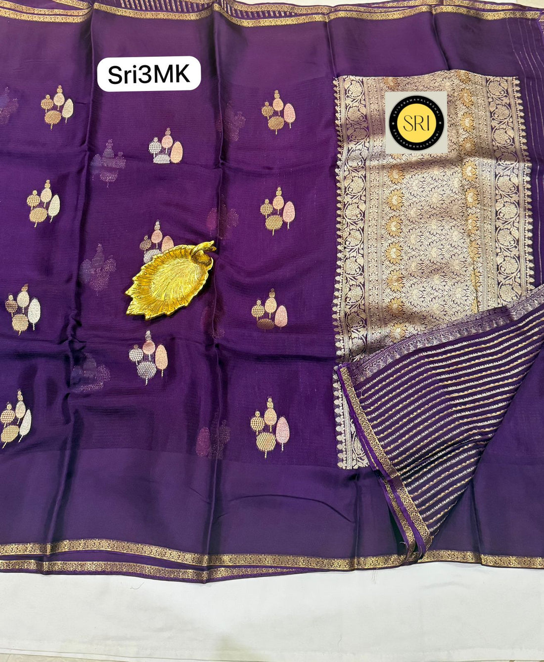 Lavender Floral Print Chiffon Saree