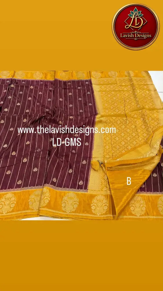 Banaras Green Mango sarees LD-GMS brown n yellow saree