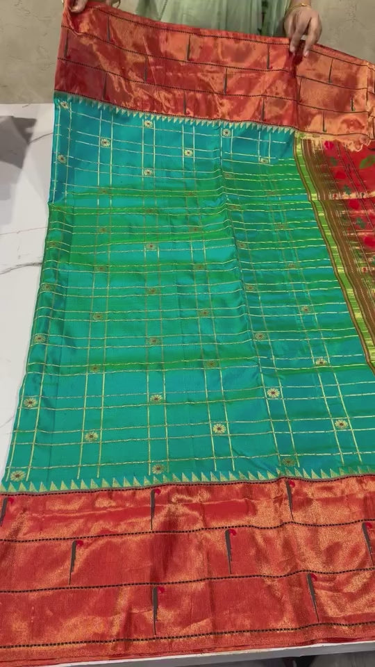 3CB-165 Rama green colour triple muniya Paithani saree