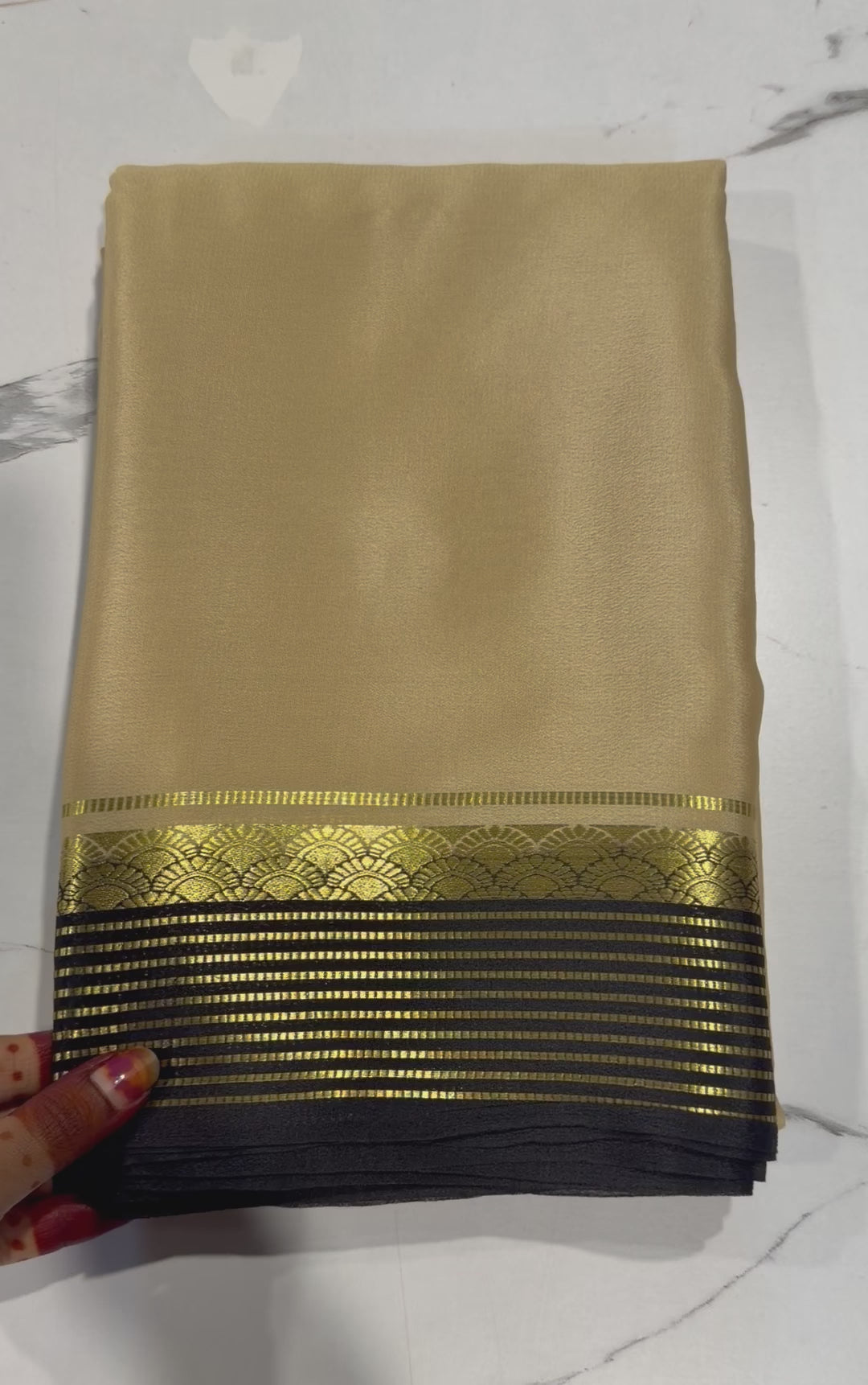 PM- 5700 cream and black border Mysore crepe silk saree