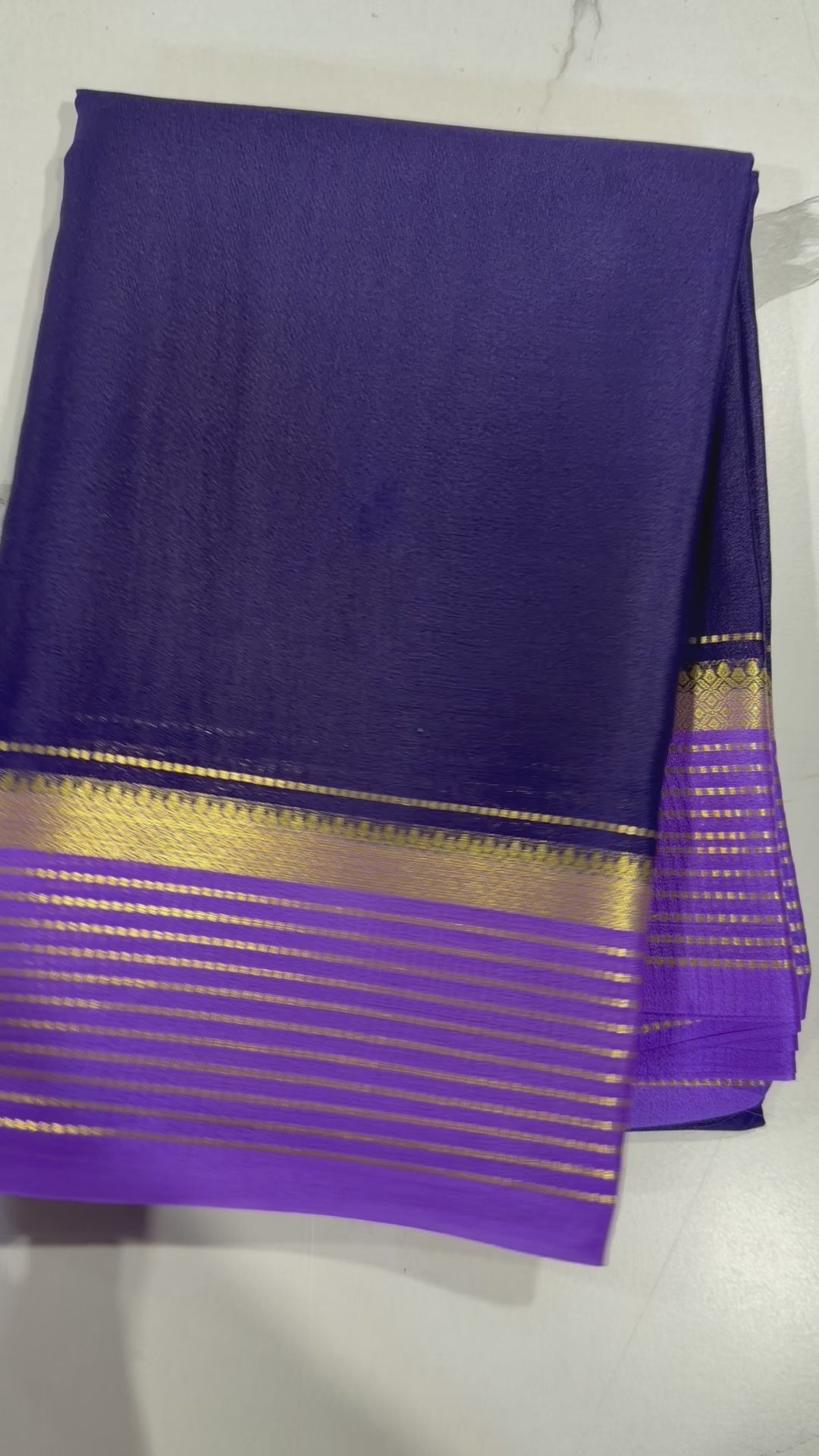 PM- 5700 Brinjal and Lavender colour border Mysore crepe silk saree