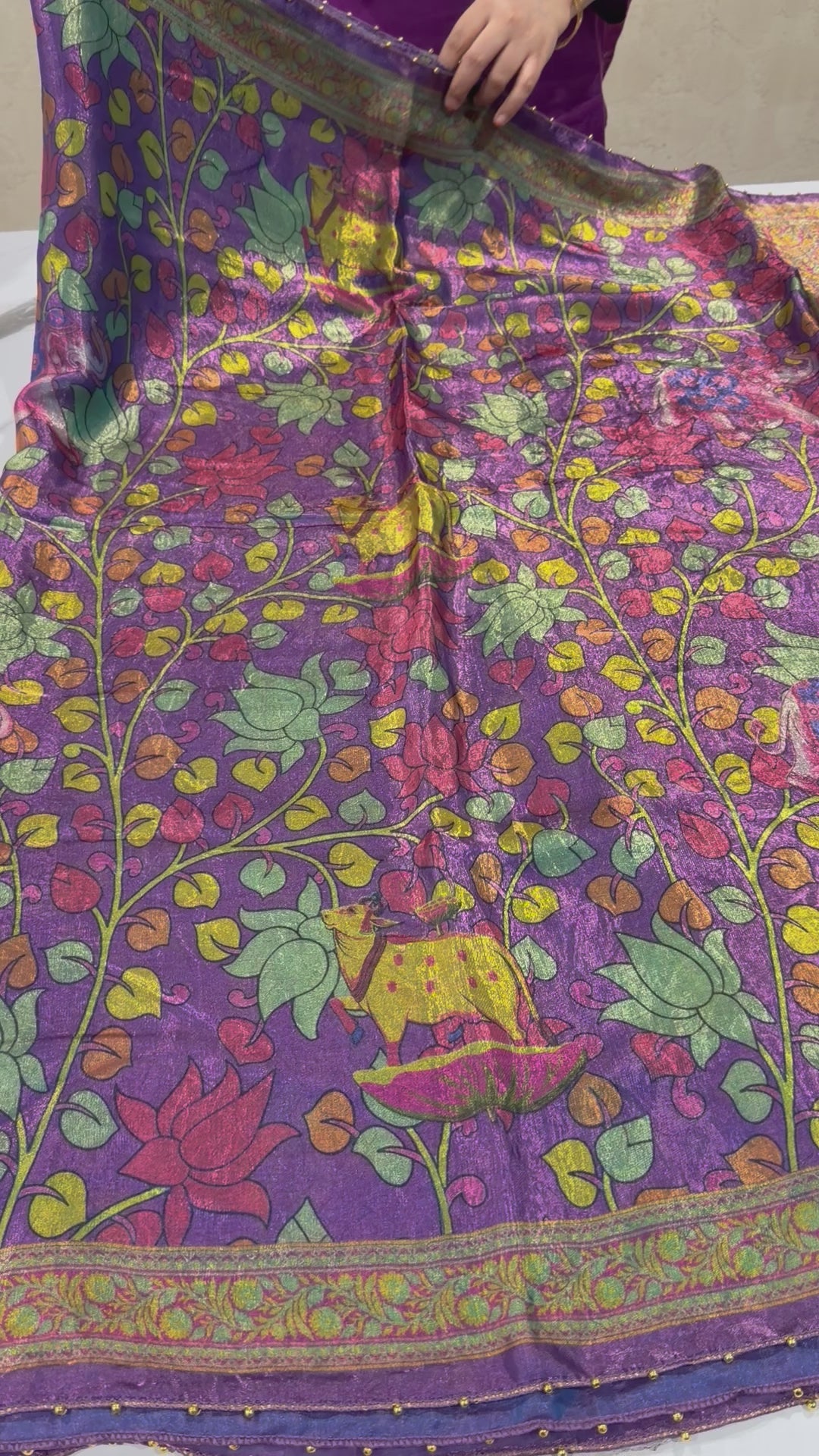LD-Sk  violet Fusion space silk Kalamkari saree