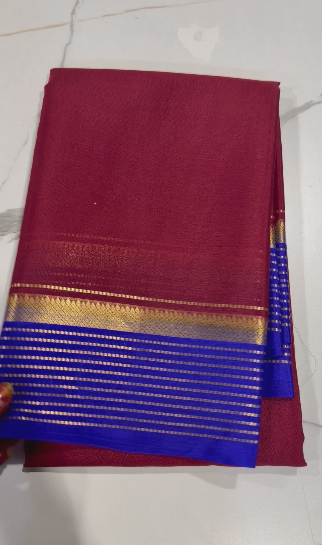 PM-5700 Brown and Dark Blue colour pure Mysore crepe silk saree