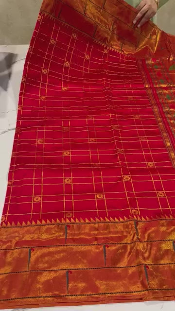 3CB-165 Red colour triple muniya Paithani saree