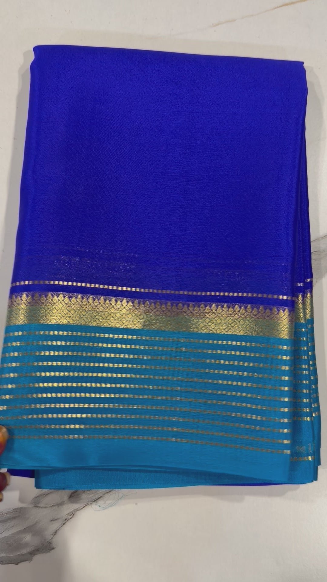 PM- 5700 Blue and Krishna Blue colour border Mysore crepe silk saree