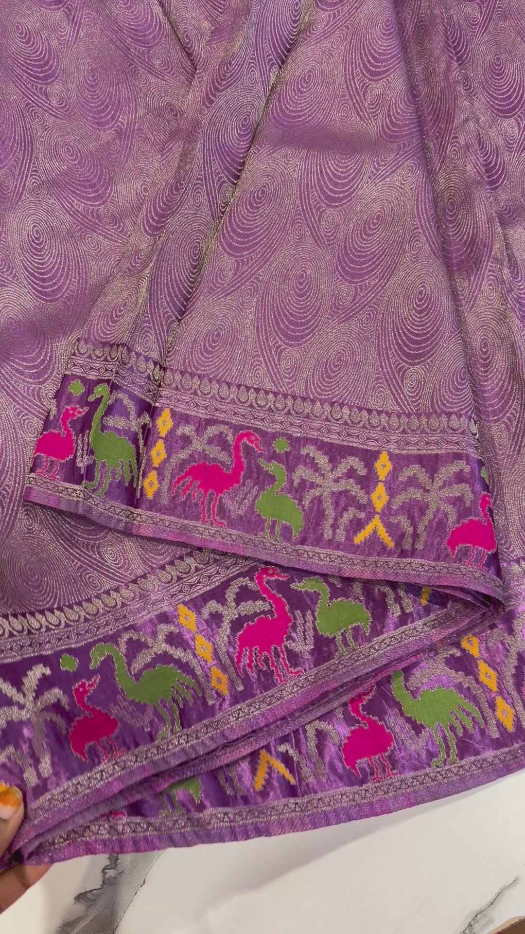 T-2998 Lilac colour banaras tissue Mashru borders saree