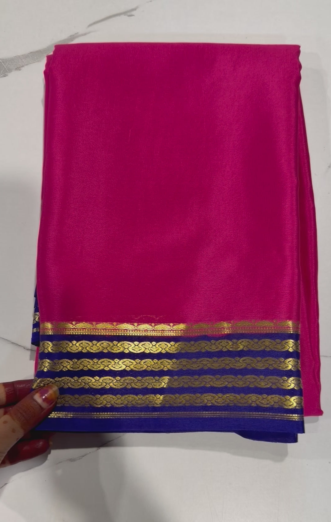 PM-5700 pink n blue a pure Mysore crepe silk saree