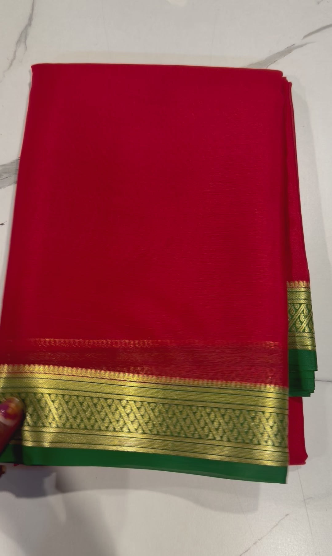 PM- 5700 red and green border Mysore crepe silk saree