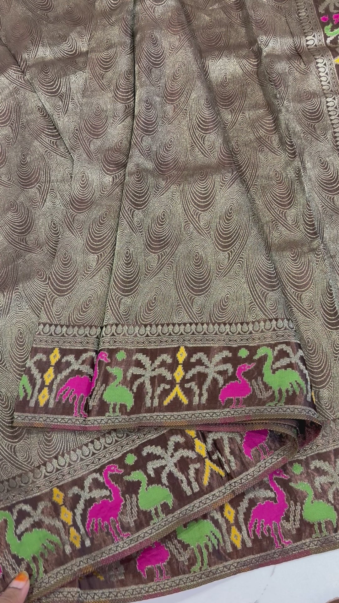 T-2998 Brown colour banaras tissue Mashru borders saree