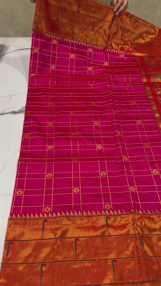 3CB-165 Pink colour triple muniya Paithani saree