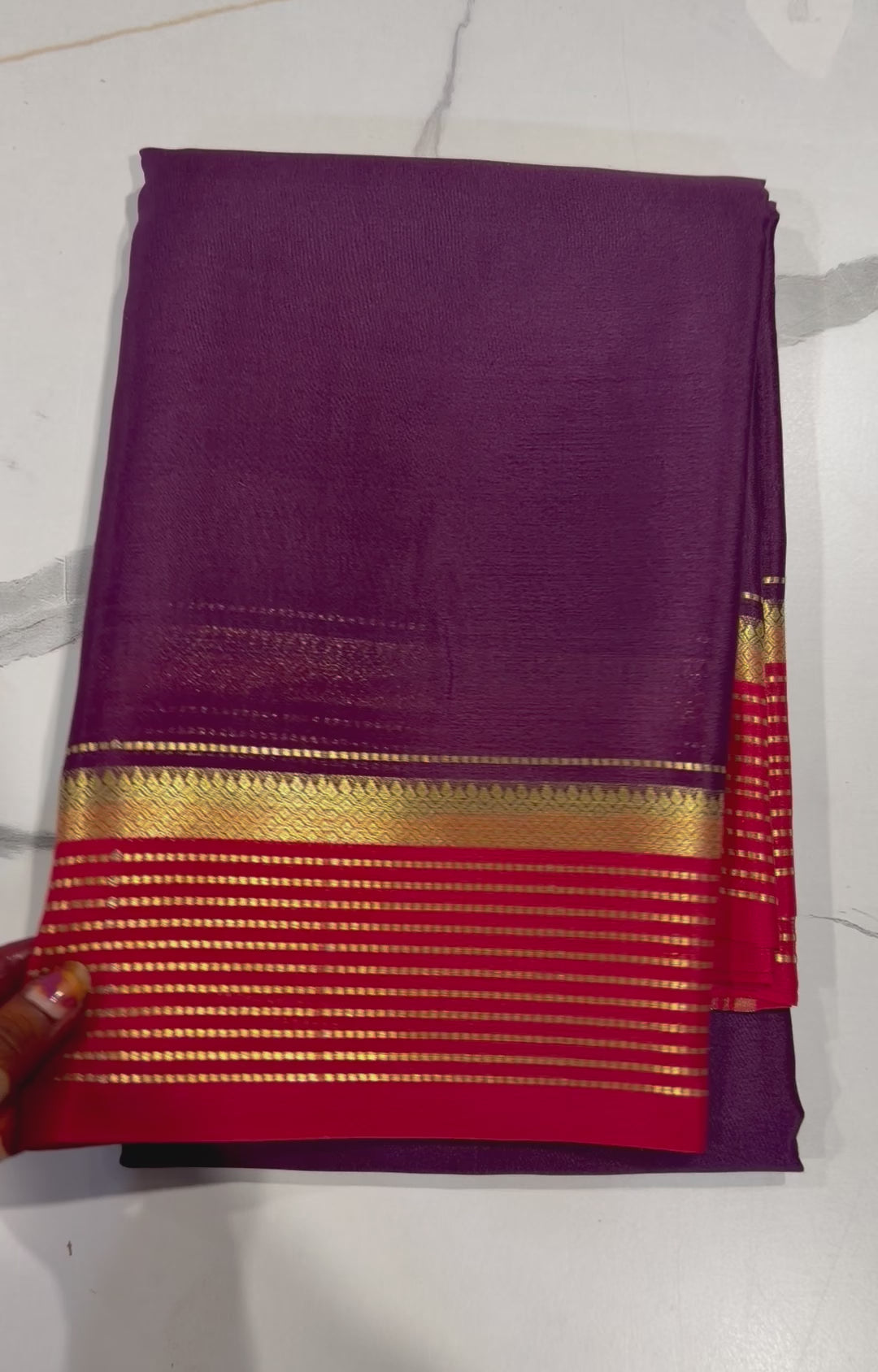 PM-5700 Wine and Red colour border Mysore crepe silk saree