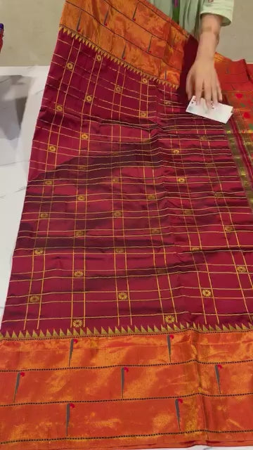 3CB-165 Maroonish brown colour triple muniya Paithani saree