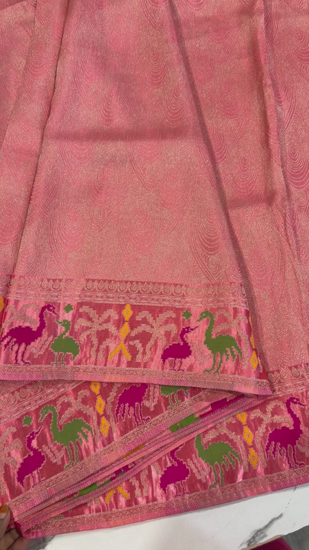 T-2998 Peachish pink colour banaras tissue Mashru borders saree