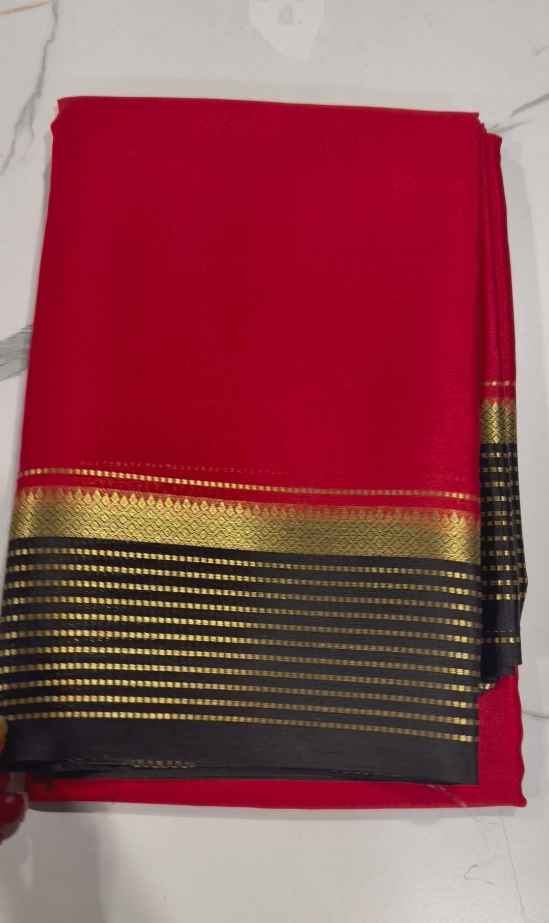 PM-5700 Red and Black colour border Mysore crepe silk saree