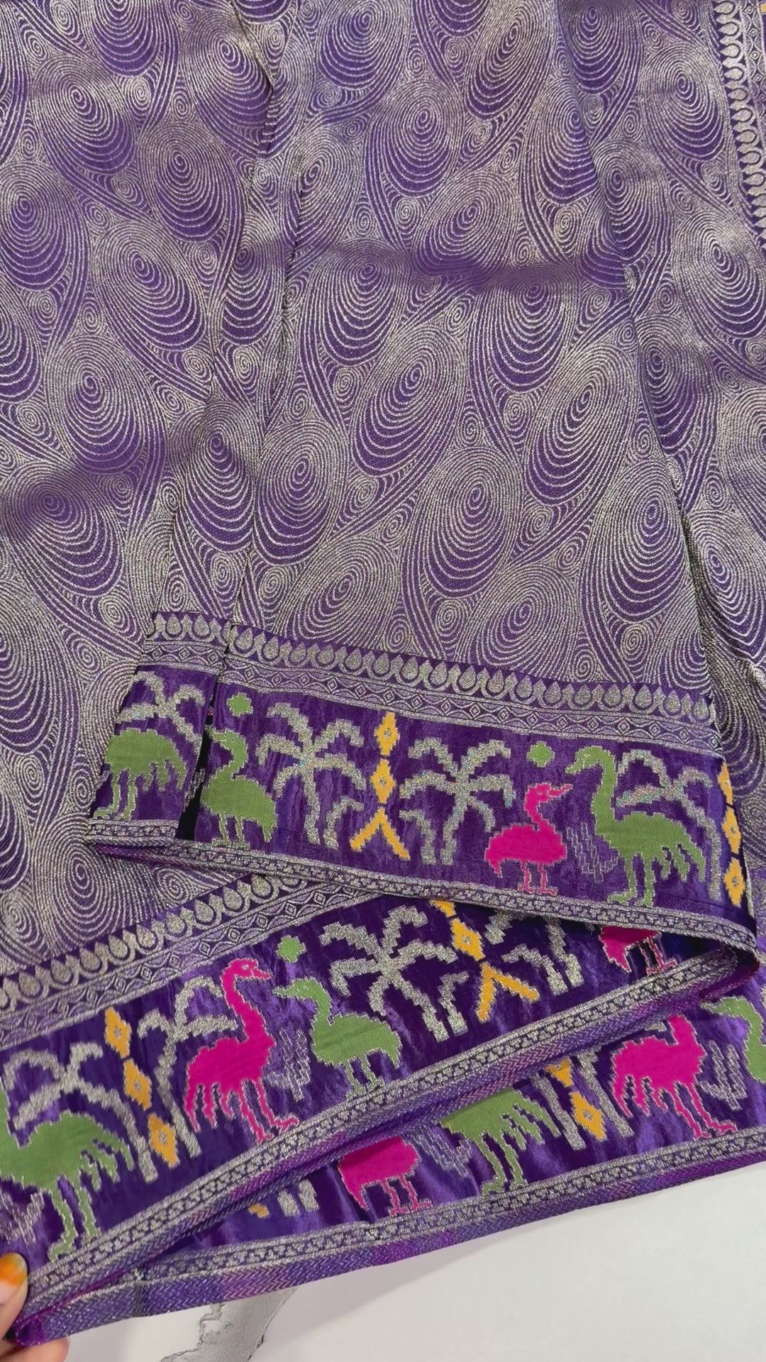 T-2998 Violet colour banaras tissue Mashru borders saree