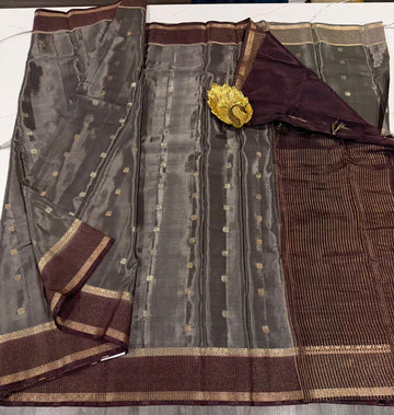 HC -2400 Grey n brown colour Banaras viscous crep saree
