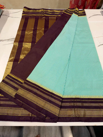 LD-N22 narayanapeta checks sarees sea blue and brown saree