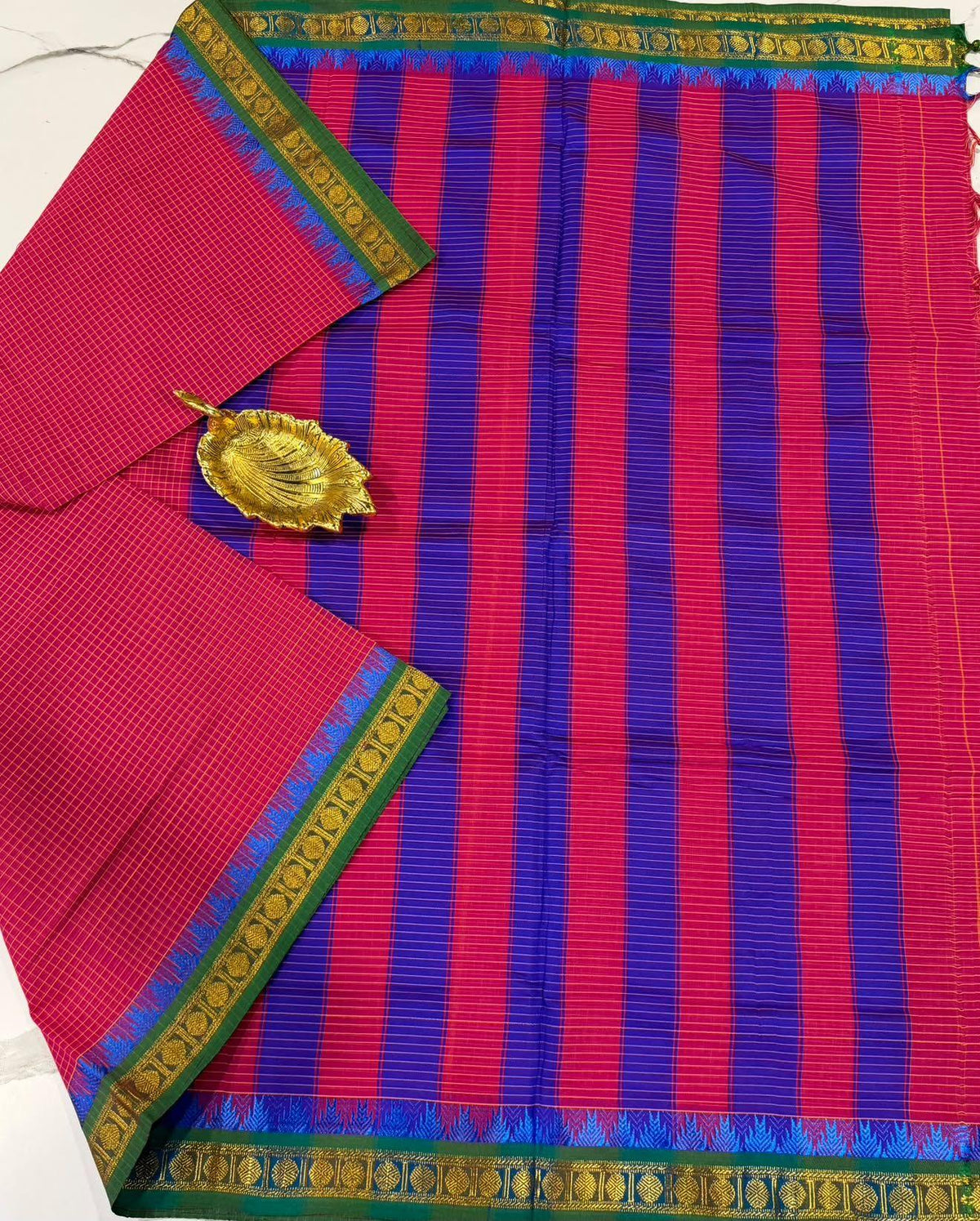 KC-950 Rani Pink nd navy blue  kanchi cotton saree