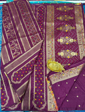 Mc-1399 Wine colour Moonga crepe vertical lines sarees